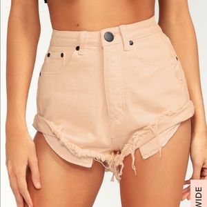 Lulus suns out blush high waisted denim shorts